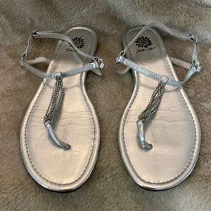 Yellow box silver metallic sandals